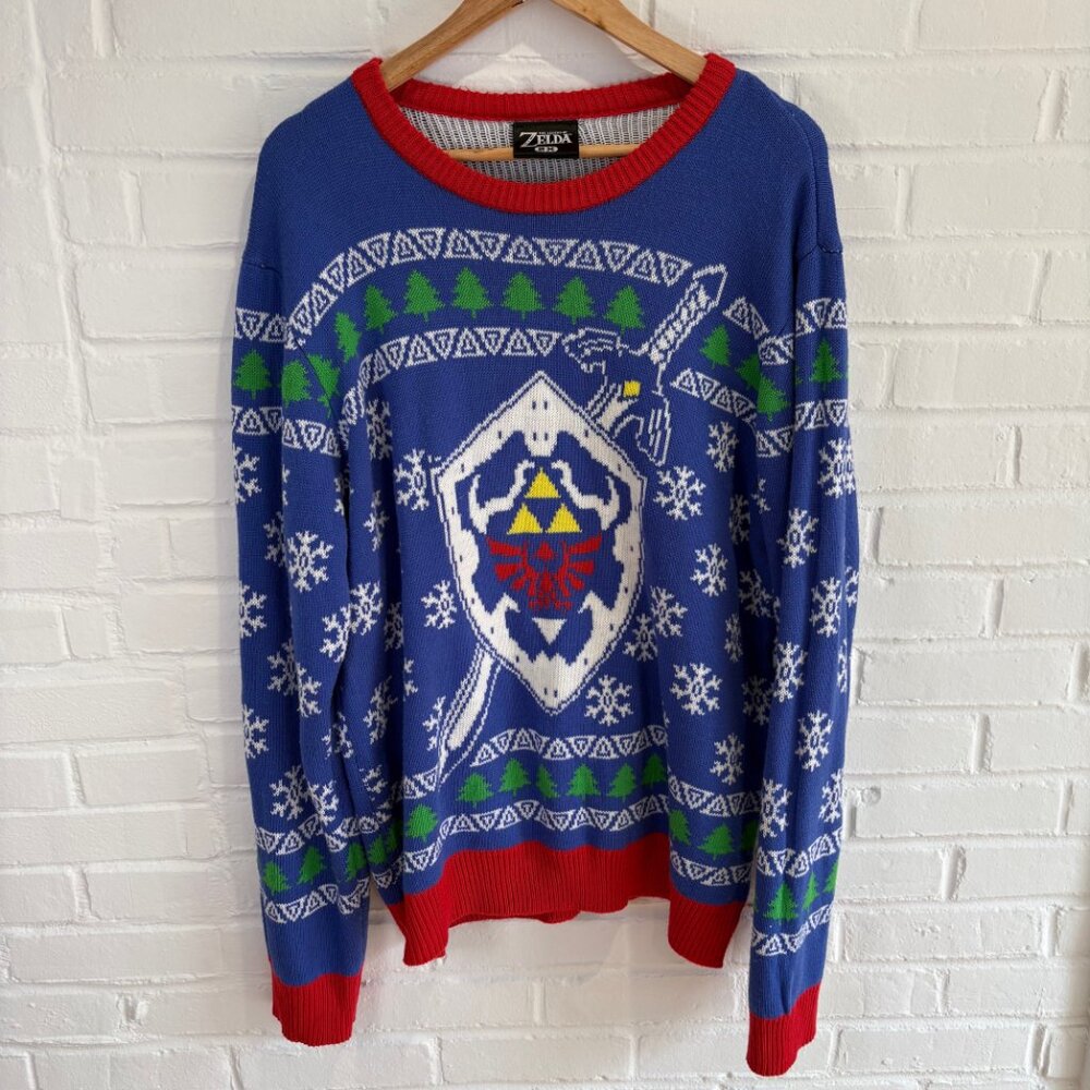 Legend Of Zelda Hylian Shield Nintendo NES Ugly Christmas Sweater Adult 2XL